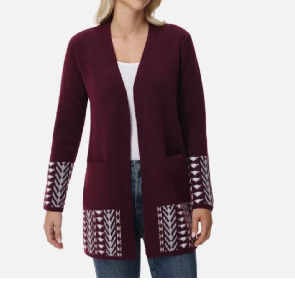 FRYE Women's Patterned Cardigan Dark Red M - Picture 4 of 4
